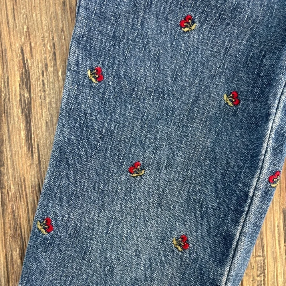 Vtg Y2K 2002 Gymboree Cherry-Embroidered Jeans Kids Size 4 Blue Denim